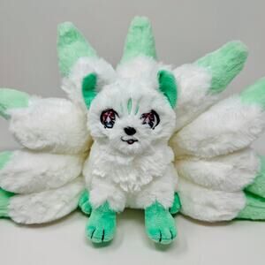 Kitsune Plush White Mint Green Nine Tailed Fluffy Fox Plush